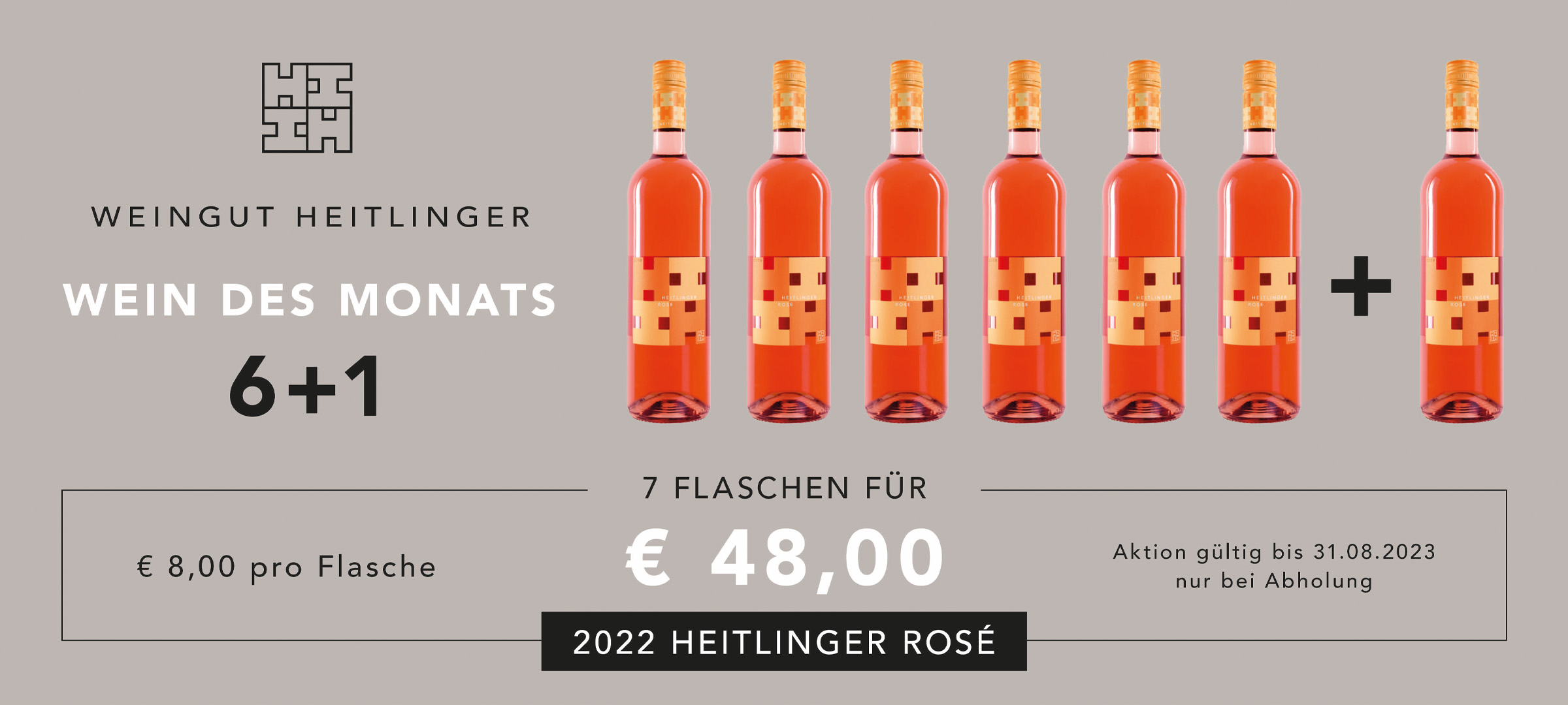 Wein des Monats August 2023: 2022 Heitlinger Rosé, 7 Flaschen zum Preis von 6 für 48 €
