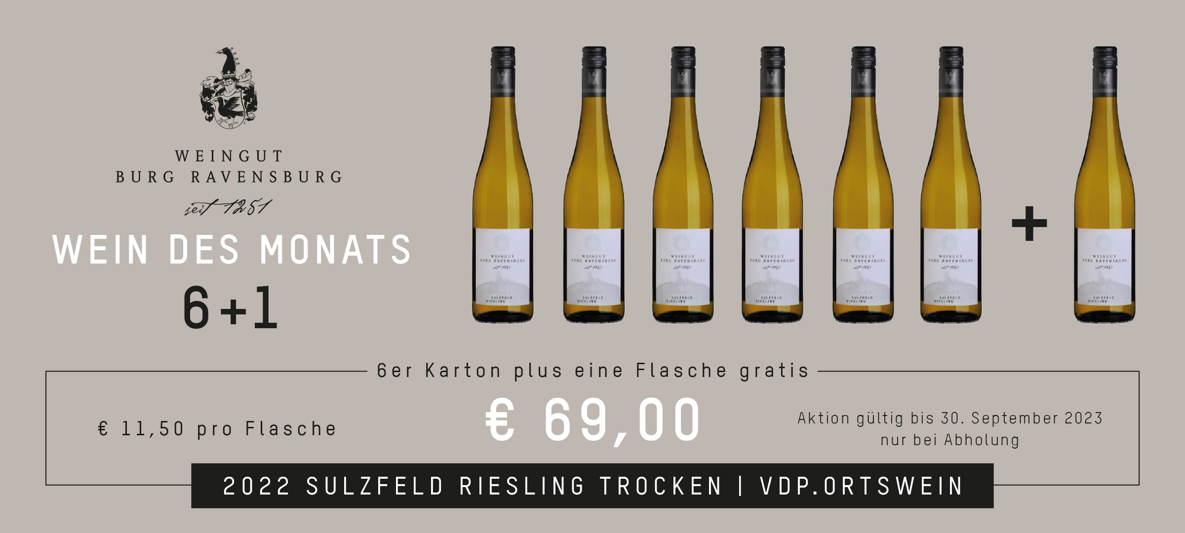 Wein des Monats September 2023: 2022 Sulzfeld Riesling trocken, 7 Flaschen für 69 €