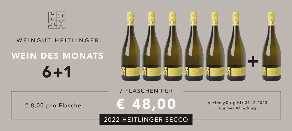 Wein des Monats Dezember 2023: 2022 Heitlinger Secco, 7 Flaschen für 48 €