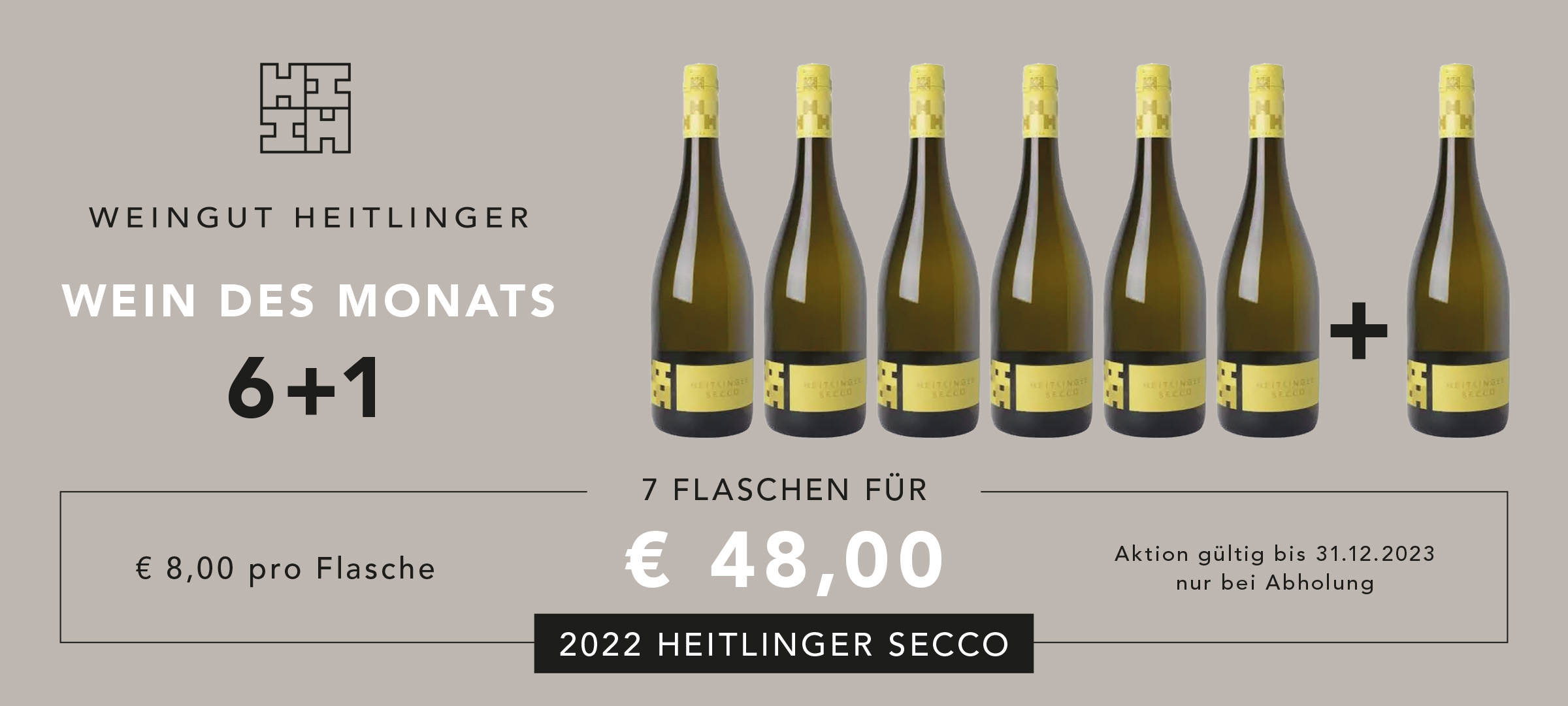 Wein des Monats Dezember 2023: 2022 Heitlinger Secco, 7 Flaschen für 48 €