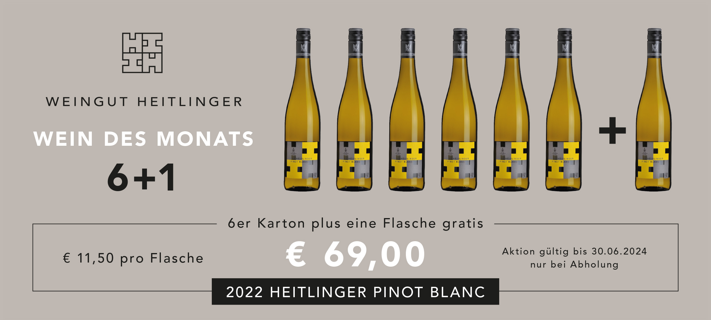 Wein des Monats Juni 2024: 2022 Heitlinger Pinot Blanc, 7 Flaschen für 69 €