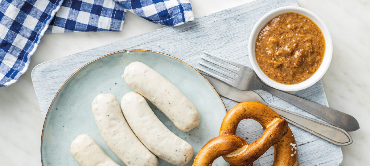 Weißwürste mit Brezel und süßem Senf