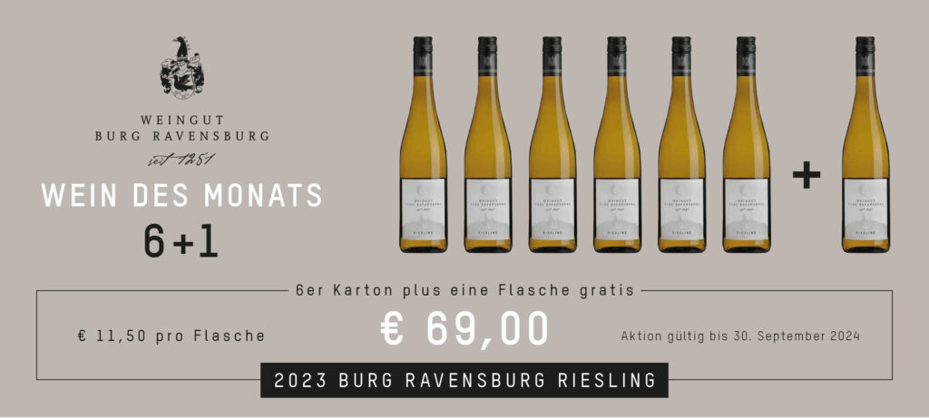 Wein des Monats September 2024: 2023 Burg Ravensburg Riesling, 7 Flaschen für 69 €