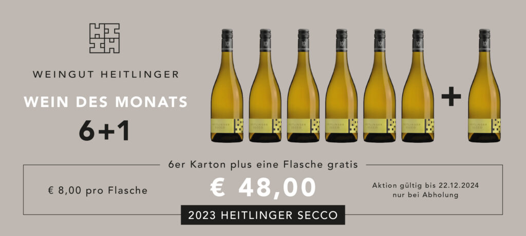 Wein des Monats Dezember 2024: 2023 Heitlinger Secco, 7 Flaschen für 48 €