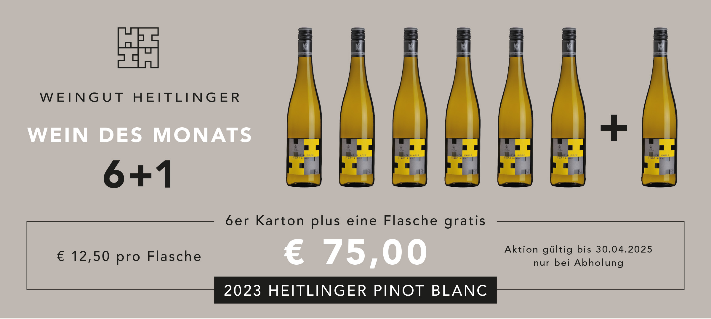 Wein des Monats April 2025: 2023 Heitlinger Pinot Blanc, 7 Flaschen für 75 €
